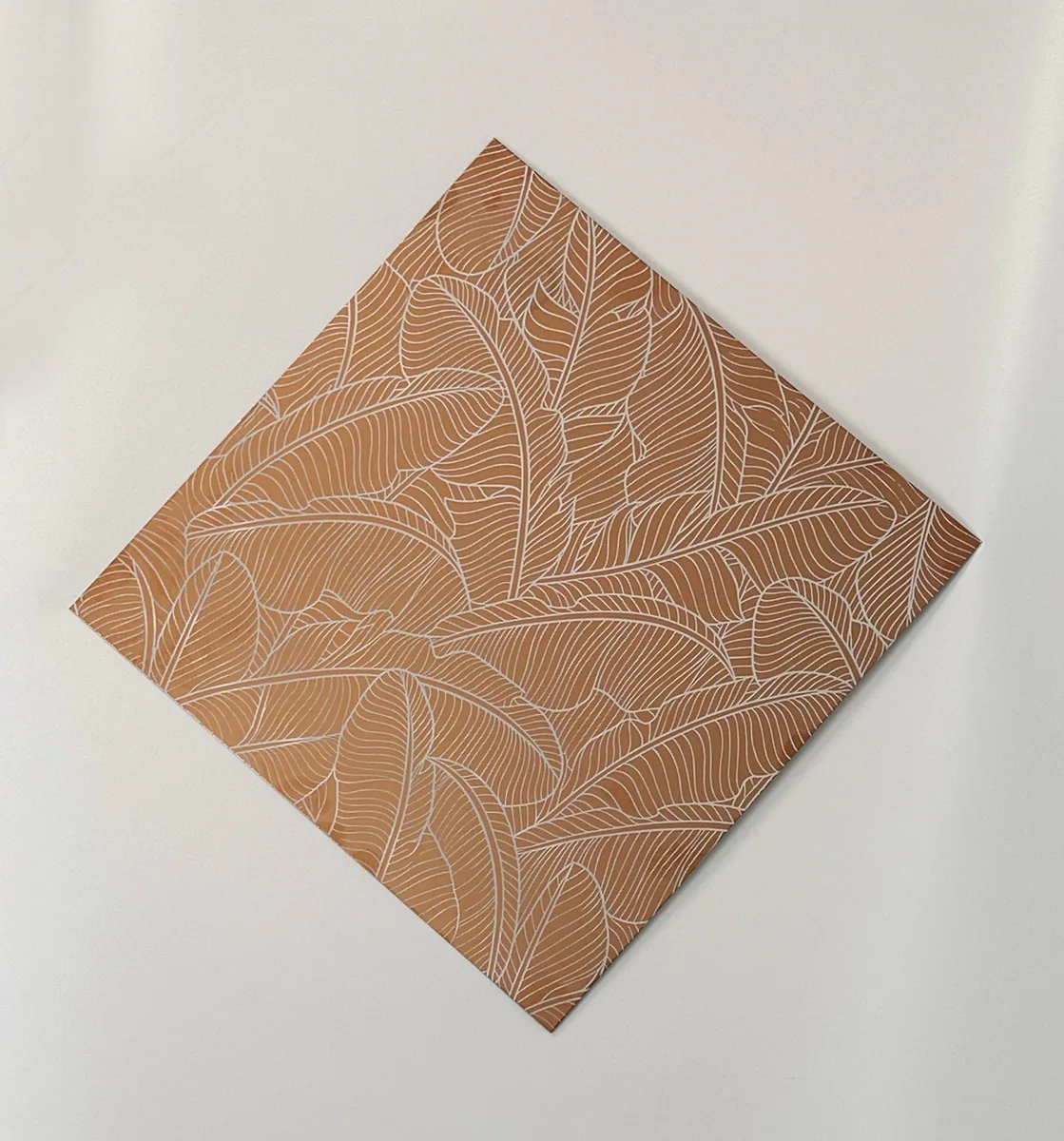 Item E04 — floating Leaf Shadow Decorative Pattern Stainless Steel Sheet sample.
