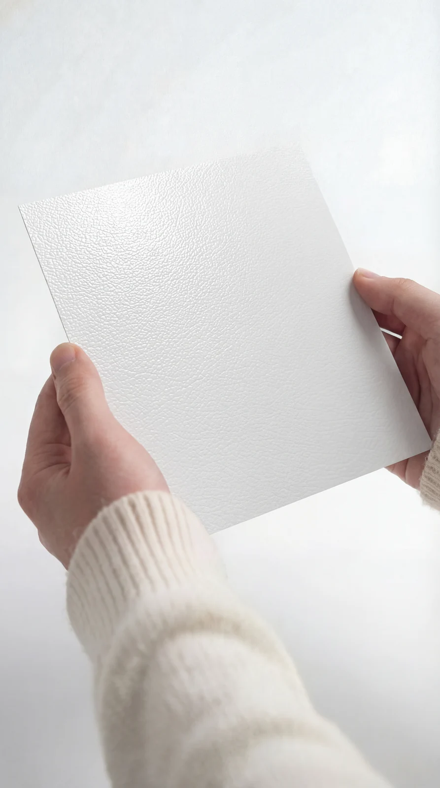 Hand-held fine leather texture decorative stainless steel sample in cloud velvet white