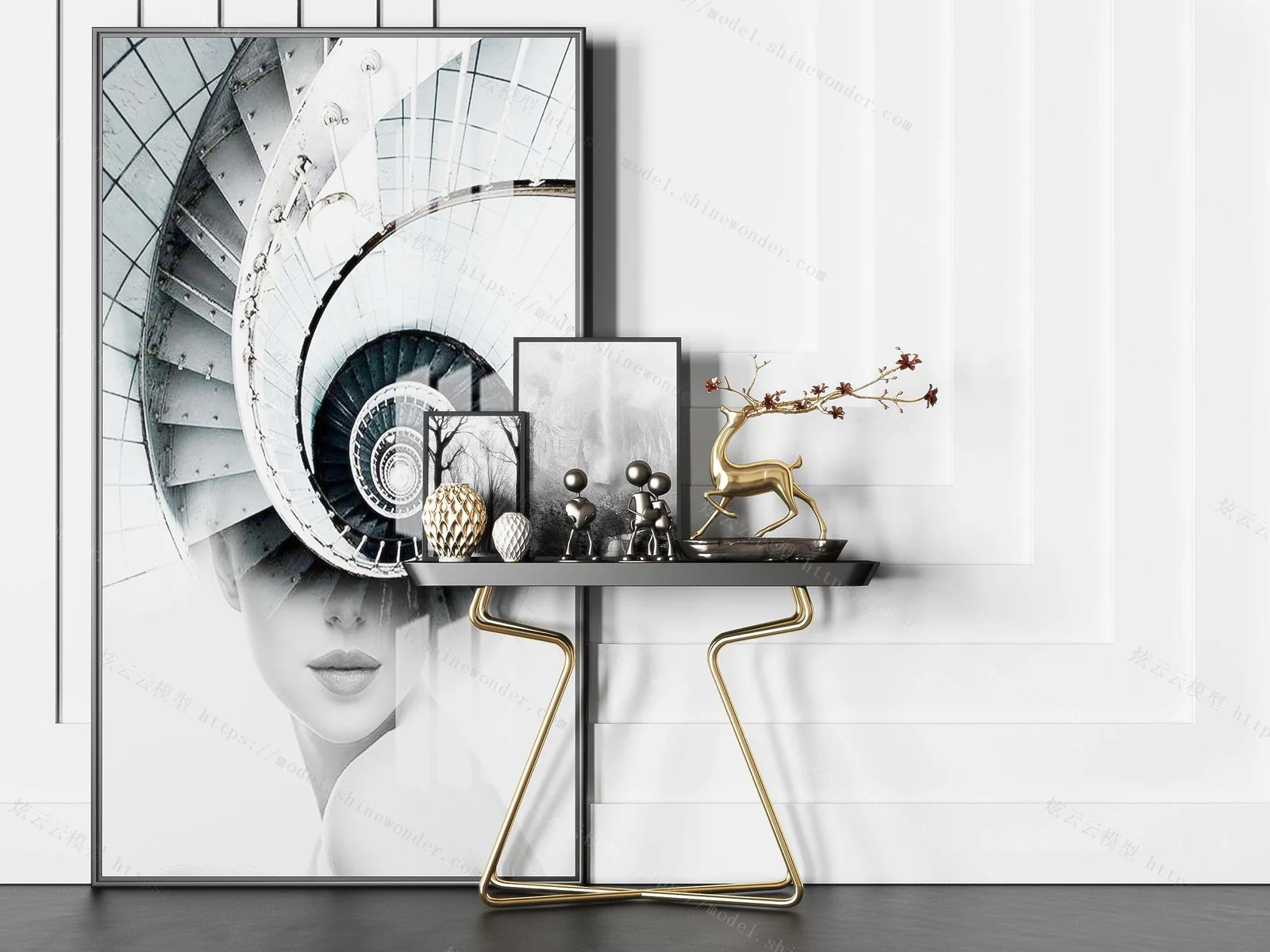 Custom metal console table in a finished interior